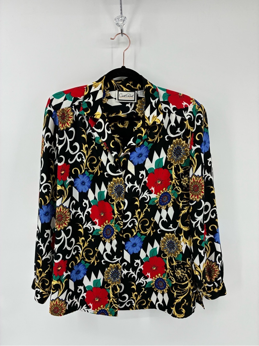 VINTAGE!! Carroll Reed Colorful Floral Bold Patterned Blouse Button Up - Picture 1 of 8